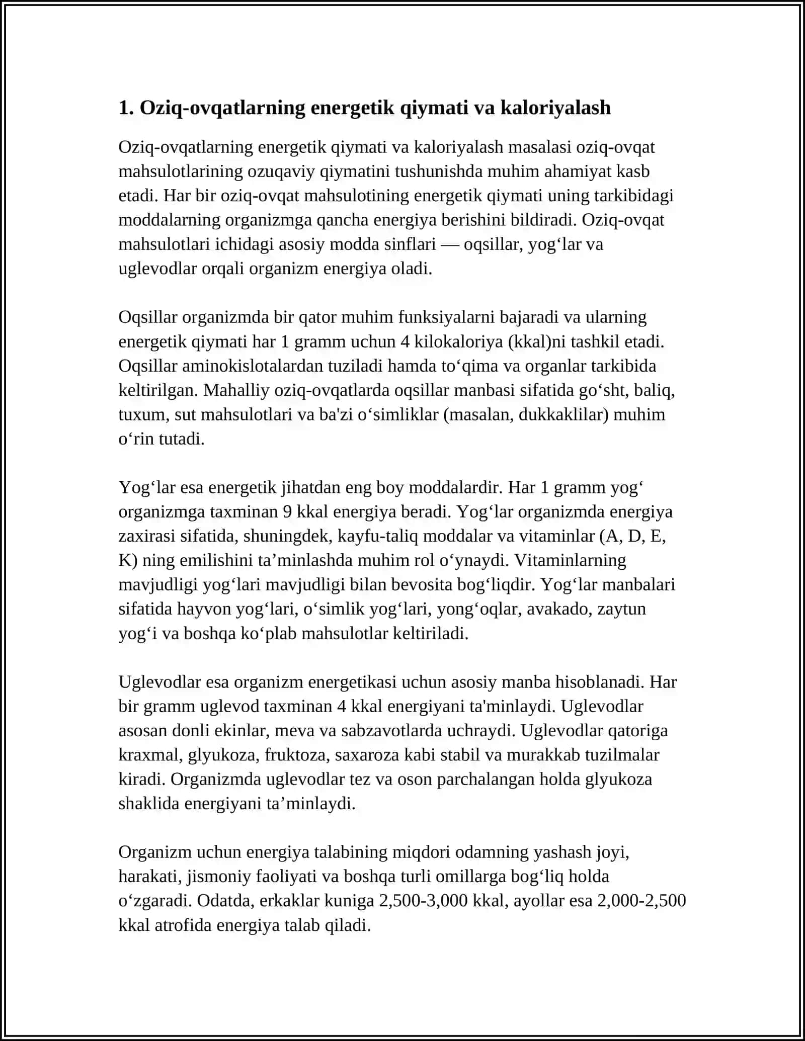 XOM ASHYO VA OZIQ - OVQAT MAXSULOTLARINING OZUQAVIY QIYMATI 4