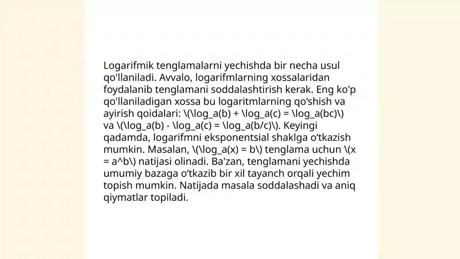 Logarifm tenglamalar va tengsizliklar 4