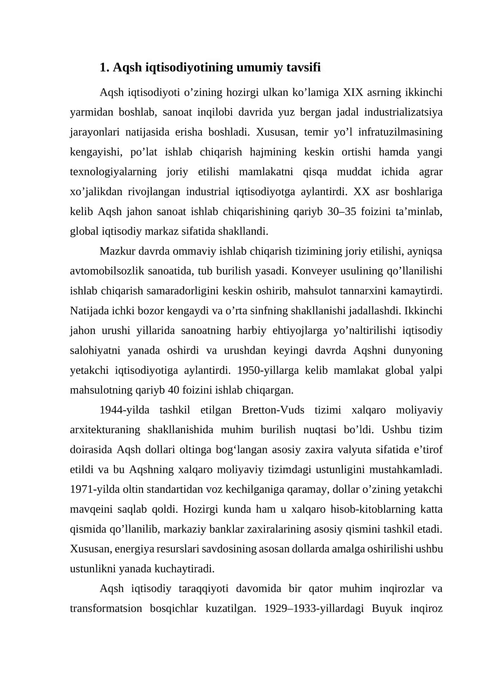 Aqsh iqtisodiyoti: tuzilmasi, yetakchilik omillari 4