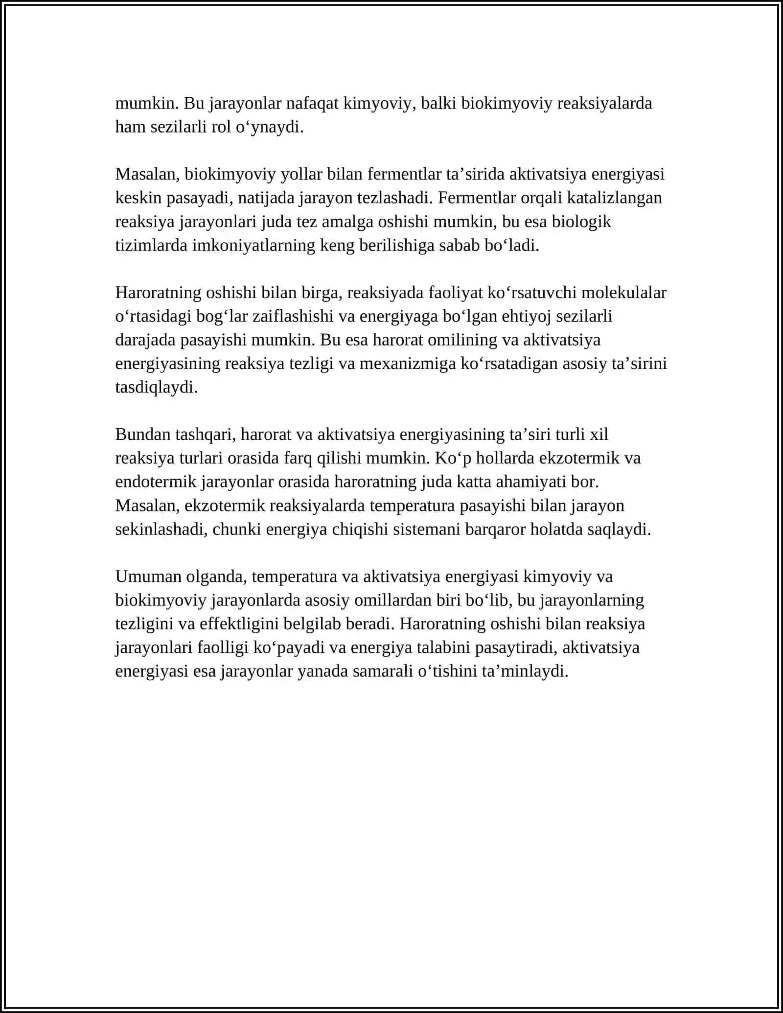 KIMYOVIY VA BIOKIMYOVIY JARAYONLAR TEZLIGI HAMDA MEXANIZMIGA TA’SIR ETUVCHI FAKTORLAR 4