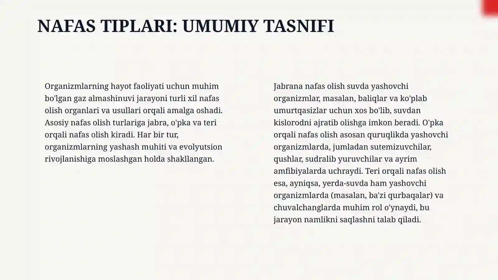Nafas tiplari. Nafasning o'z-o'zini boshqarishi 4