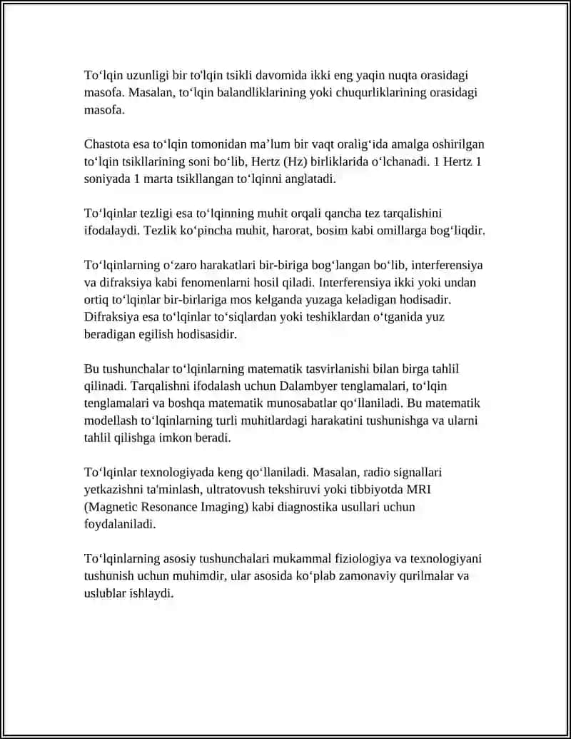 MUSTAQIL ISH Mavzu: MEXANIK TOʻLQINLAR 4