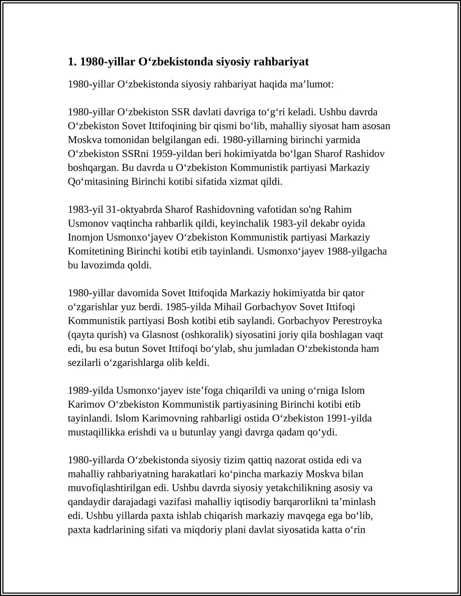 1980-YILLARDA OʻZBEKISTONNING SIYOSIY VA IQTISODIY AHVOLI 4