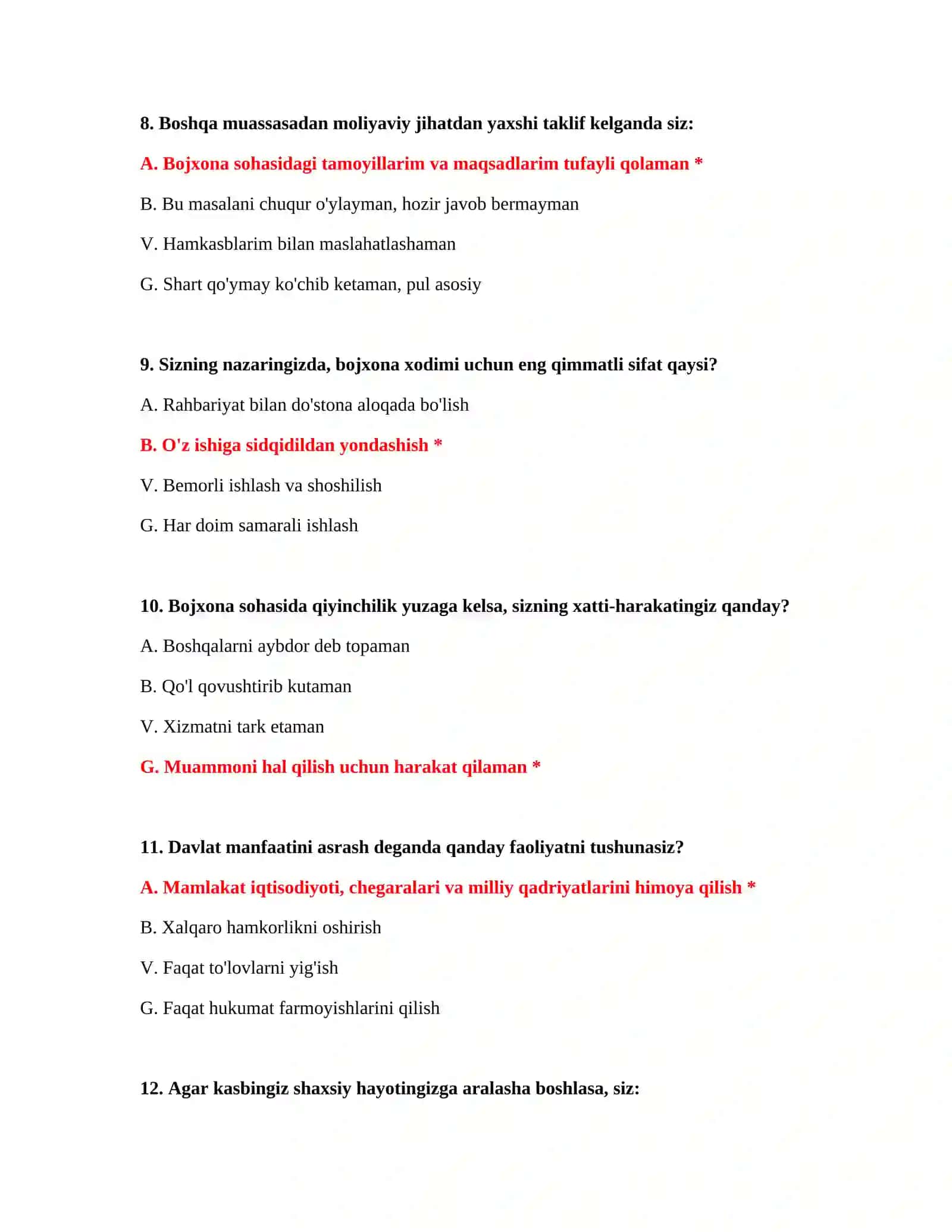 Bojxona xodimi bo‘lish uchun test savollari 4