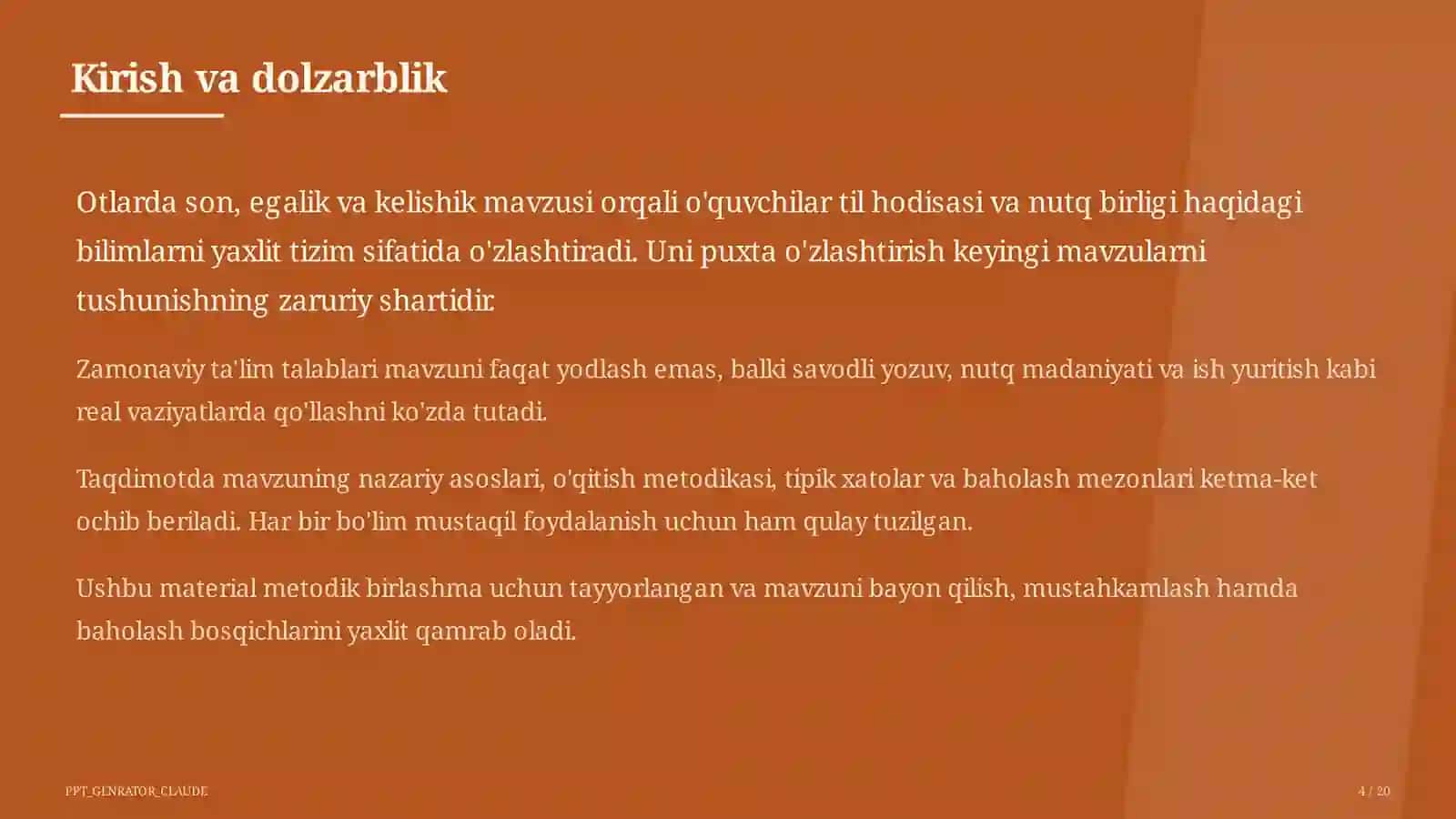 Otlarda son, egalik va kelishik (6-sinf) 4