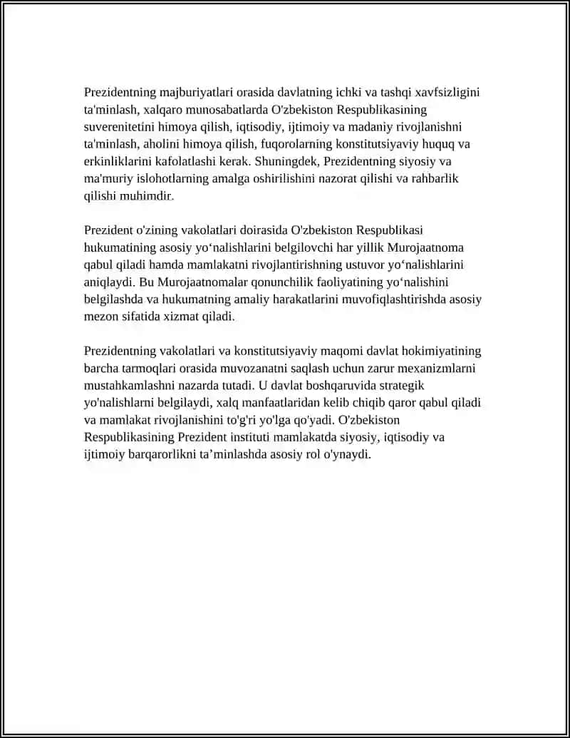 O’ZBEKISTON RESPUBLIKASI PREZIDENTINING KONSTITUTSIYAVIY-HUQUQIY MAQOMI 4
