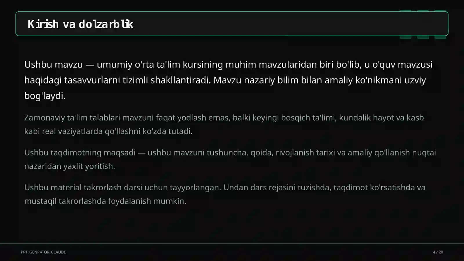 Dolzarb mavzular - maktab va o'qituvchilar 4