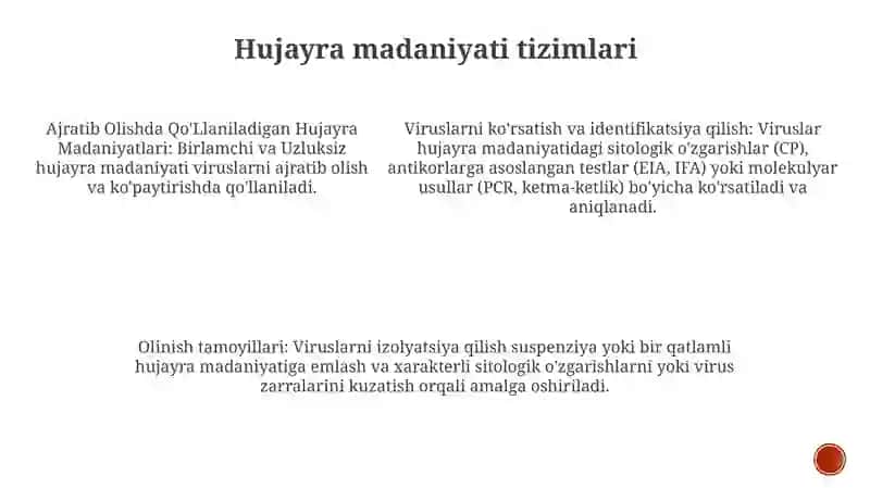 Viruslarni Ajratib Olishda Qo'Llaniluvchi Hujayra Kulturalari, Olinish Prisiplari, Qo'Llanishi. Viruslarni Indikasiya Va Identifikasiya Qilish Usullari 4