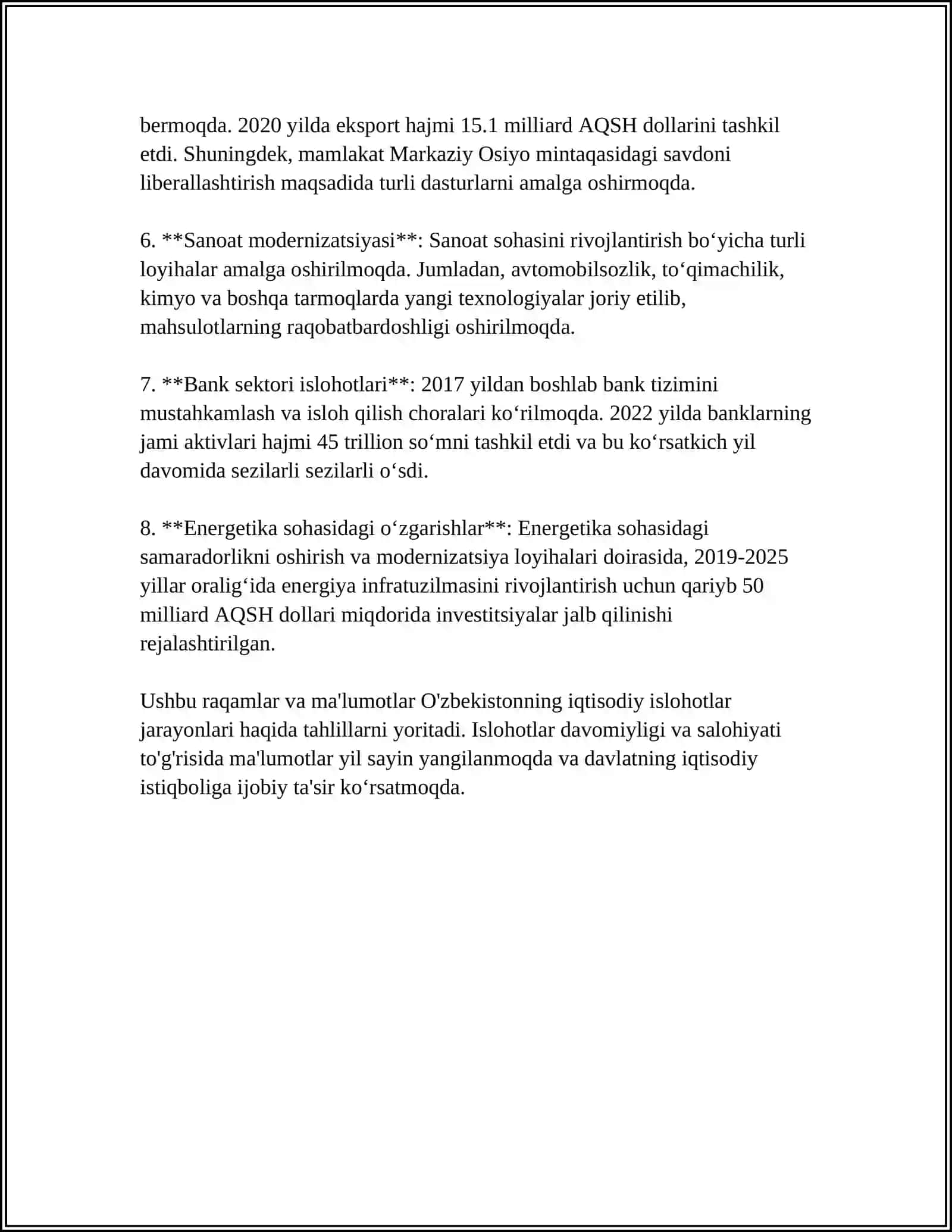 MUSTAQIL ISH Mavzu: IQTISODIYOT SOHASINI YANADA RIVOJLANTIRISH 4