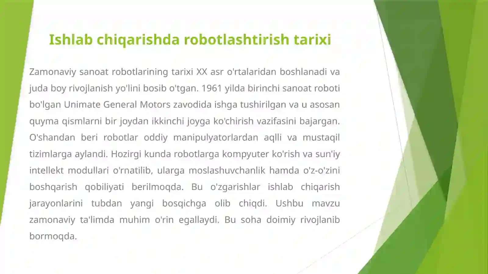 Robototexnika va uning zamonaviy ishlab chiqarishdagi o'rni 4