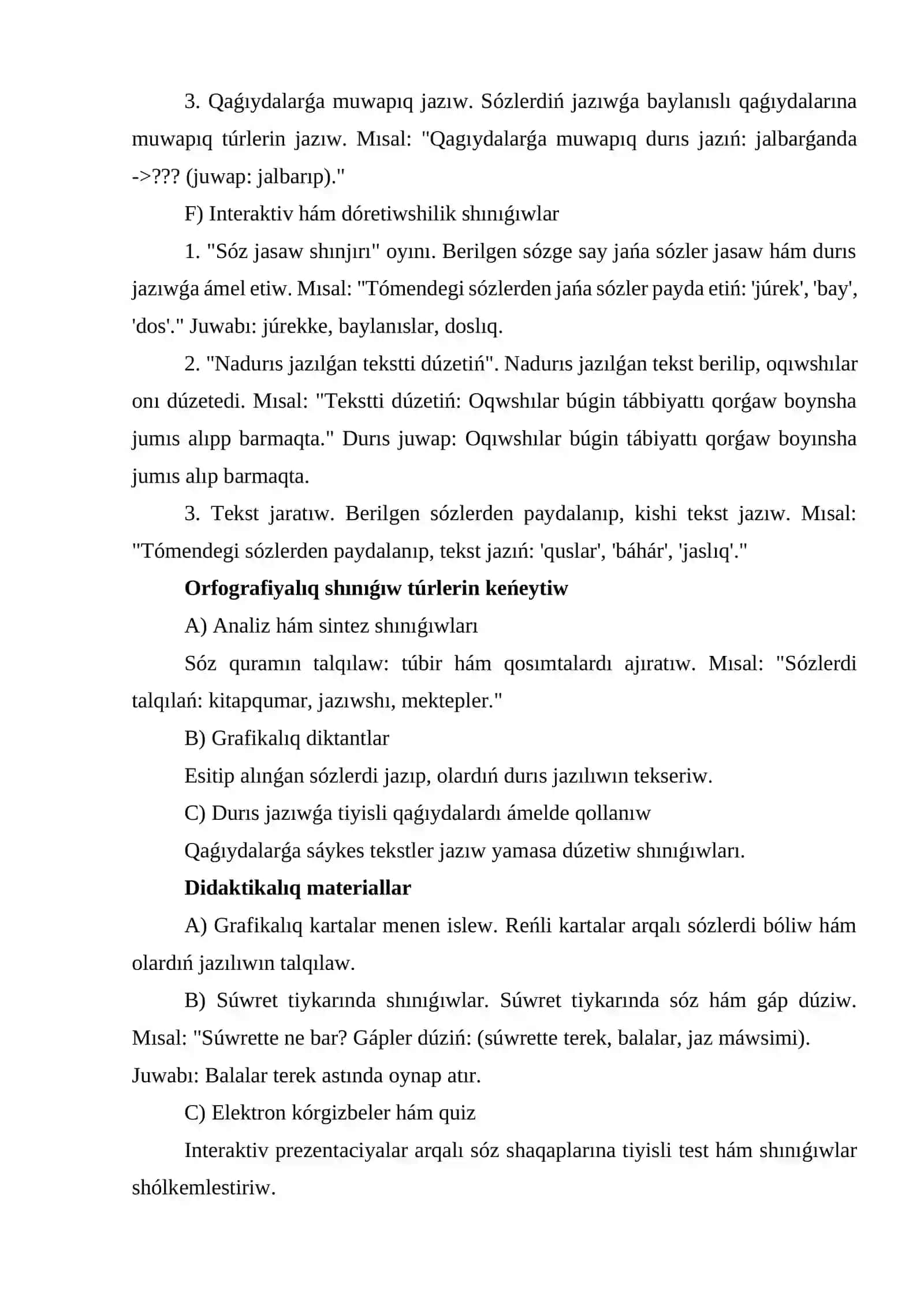 Sóz shaqapların úyreniw 4