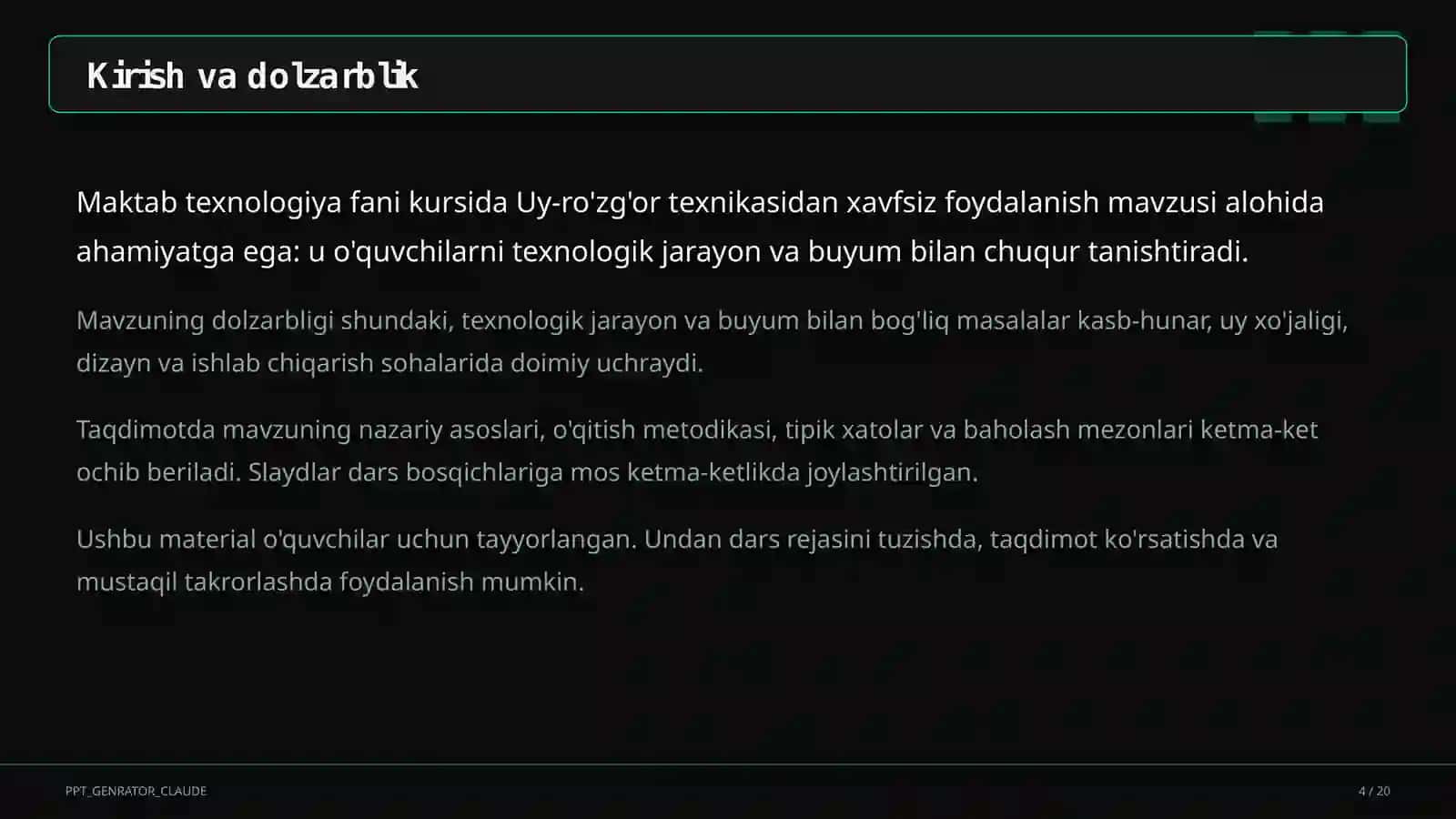 Uy-ro'zg'or texnikasidan xavfsiz foydalanish (7-sinf) 4
