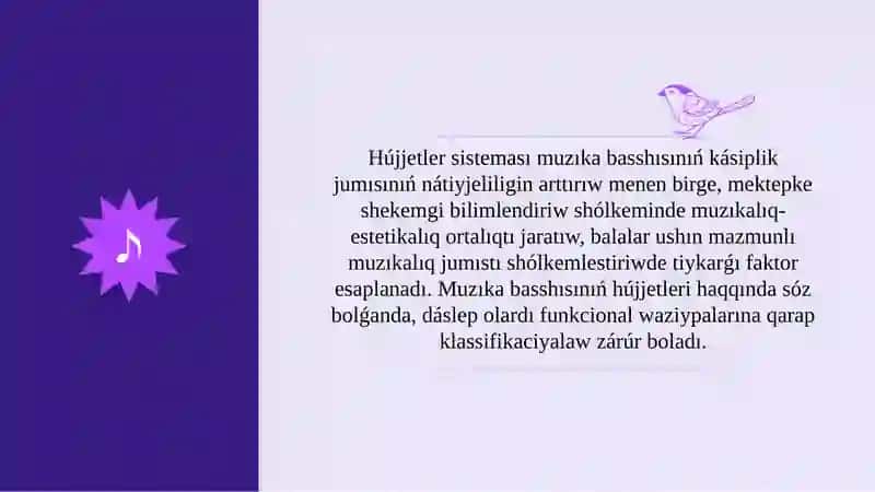 Muzıka basshısınıń hújjetleri mazmunı hám júrgiziliwi, orınlanıwı. 4