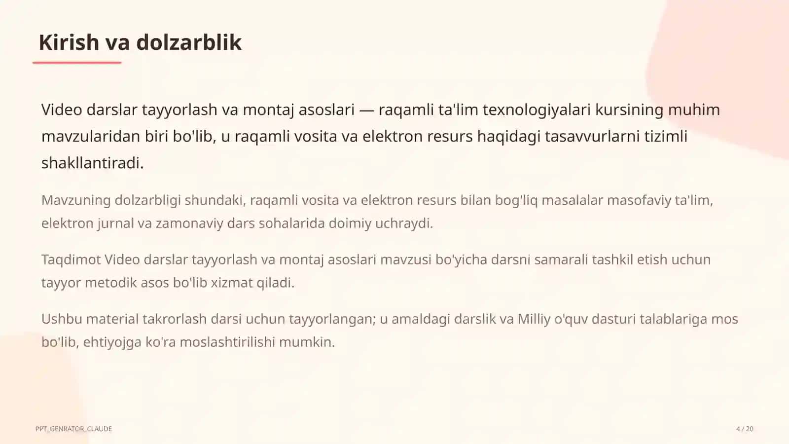Video darslar tayyorlash va montaj asoslari 4
