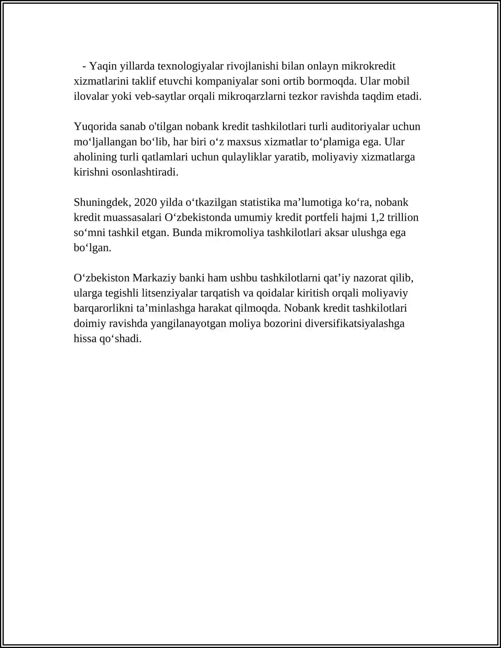 NOBANK KREDIT TASHKILOTLARI FAOLIYATINI TARTIBGA SOLISH VA NAZORAT QILISH 4
