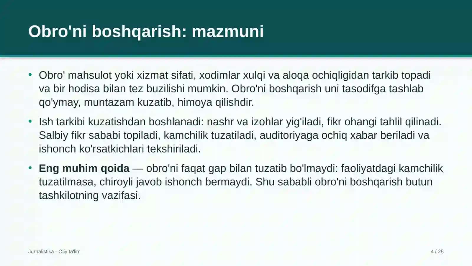 Yo'l harakati xavfsizligi xizmatida obro'ni boshqarish 4