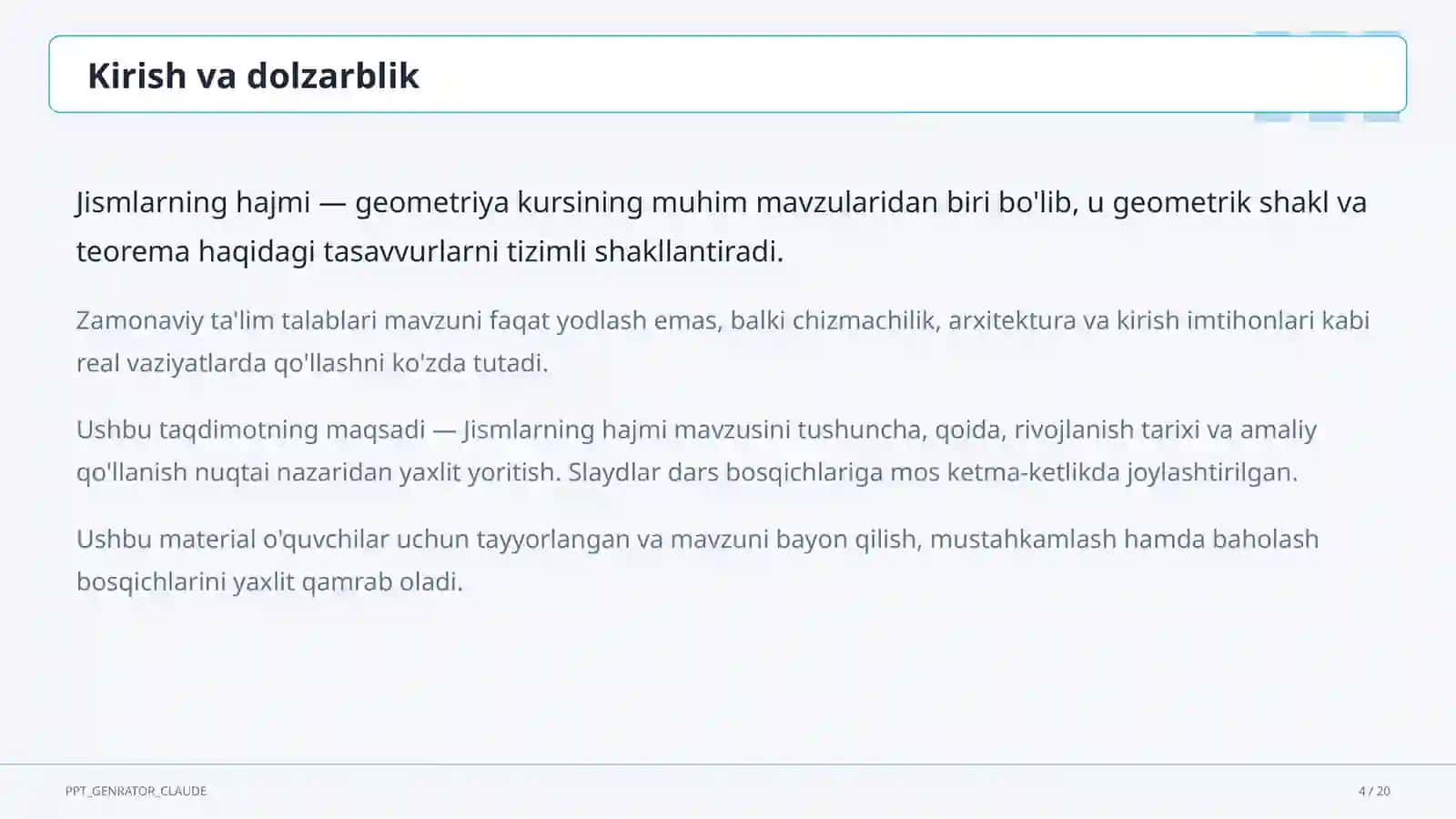 Jismlarning hajmi (11-sinf) 4