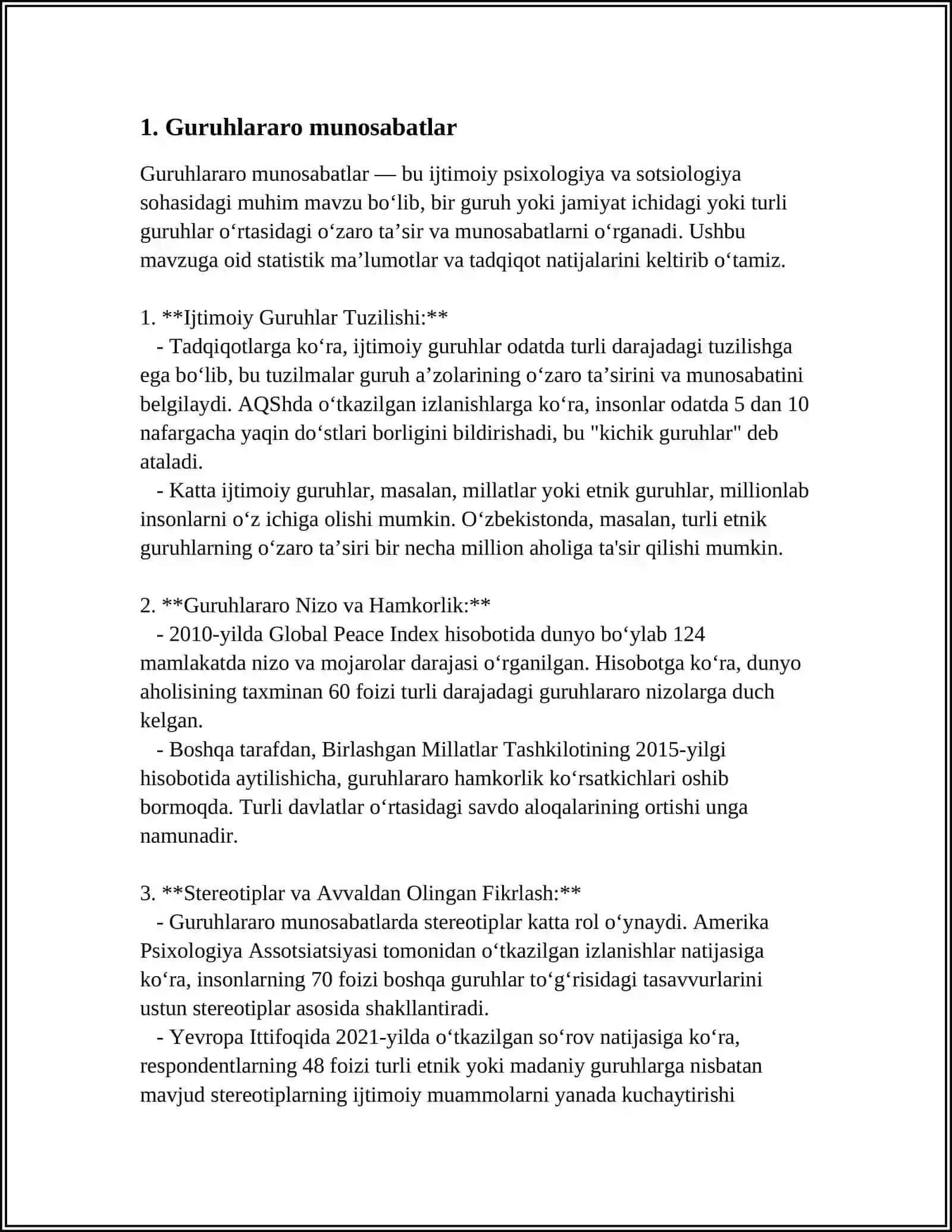 MIRZO ULUGʻBEK NOMIDAGI OʻZBEKISTON MILLIY UNIVERSITETI IJTIMOIY FANLAR FAKULTETI AMALIY PSIXOLOGIYA YO'NALISHI 2-KURS TALABASI ARIFJONOVA GULIZANING SATSIAL PSIXOLOGIYA FANIDAN MUSTAQIL TAʼLIMI 4
