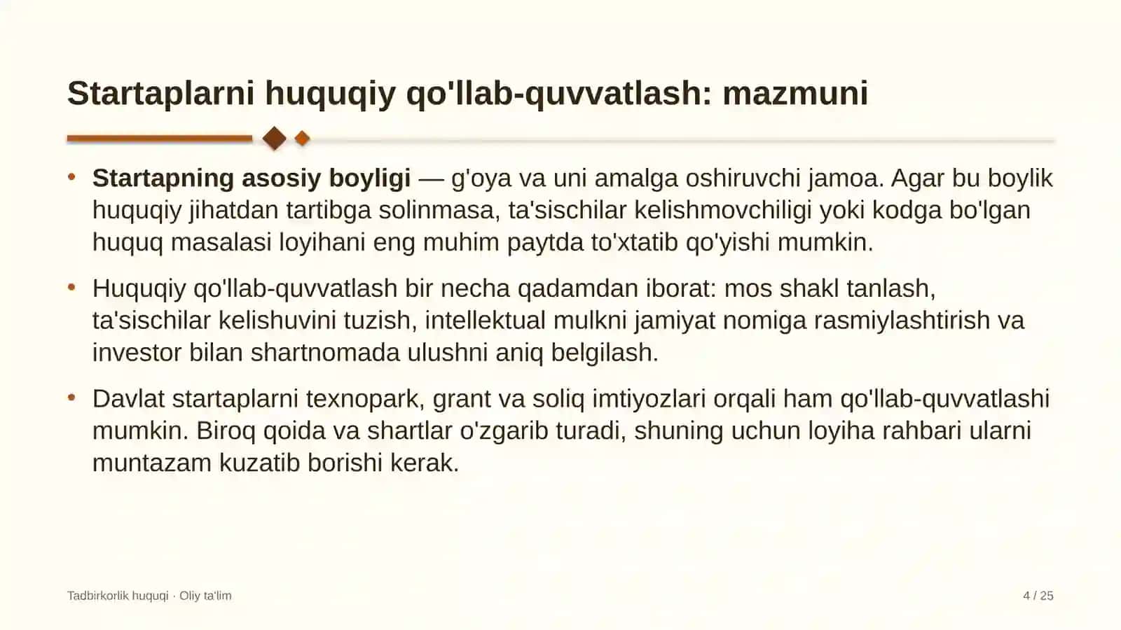 Tadbirkorlik huquqi · Oliy ta'lim 4