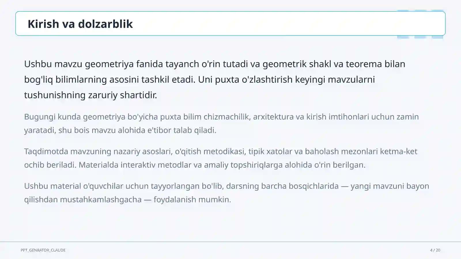 Fazoda to'g'ri chiziq va tekisliklarning parallelligi (10-sinf) 4