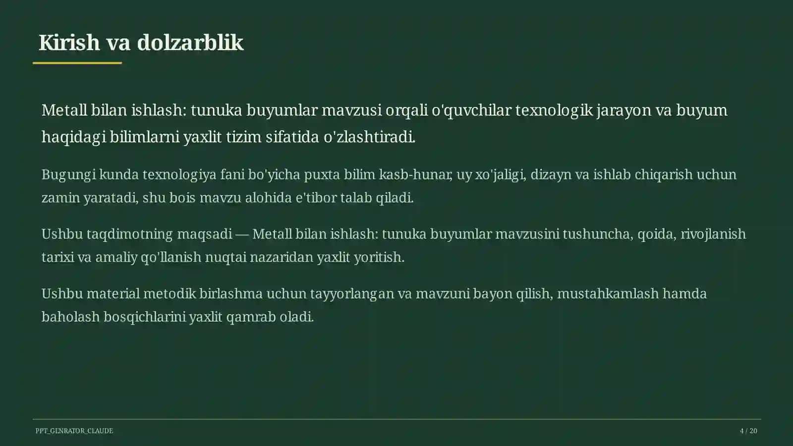 Metall bilan ishlash: tunuka buyumlar (6-sinf) 4