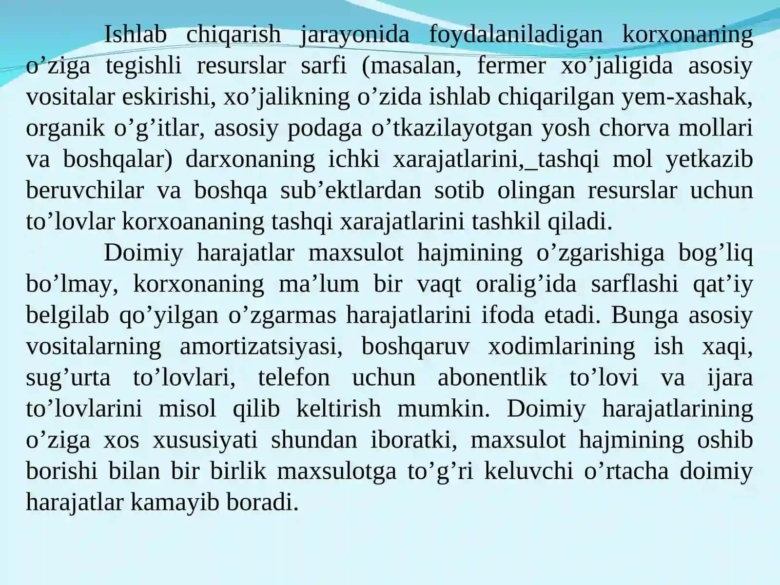 Kichik biznes va tadbirkorlik sub’ektlarida ishlab chiqarish xarajatlari va mahsulot tannarxi tahlili 4