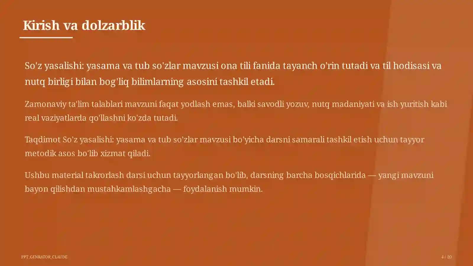 So'z yasalishi: yasama va tub so'zlar (6-sinf) 4