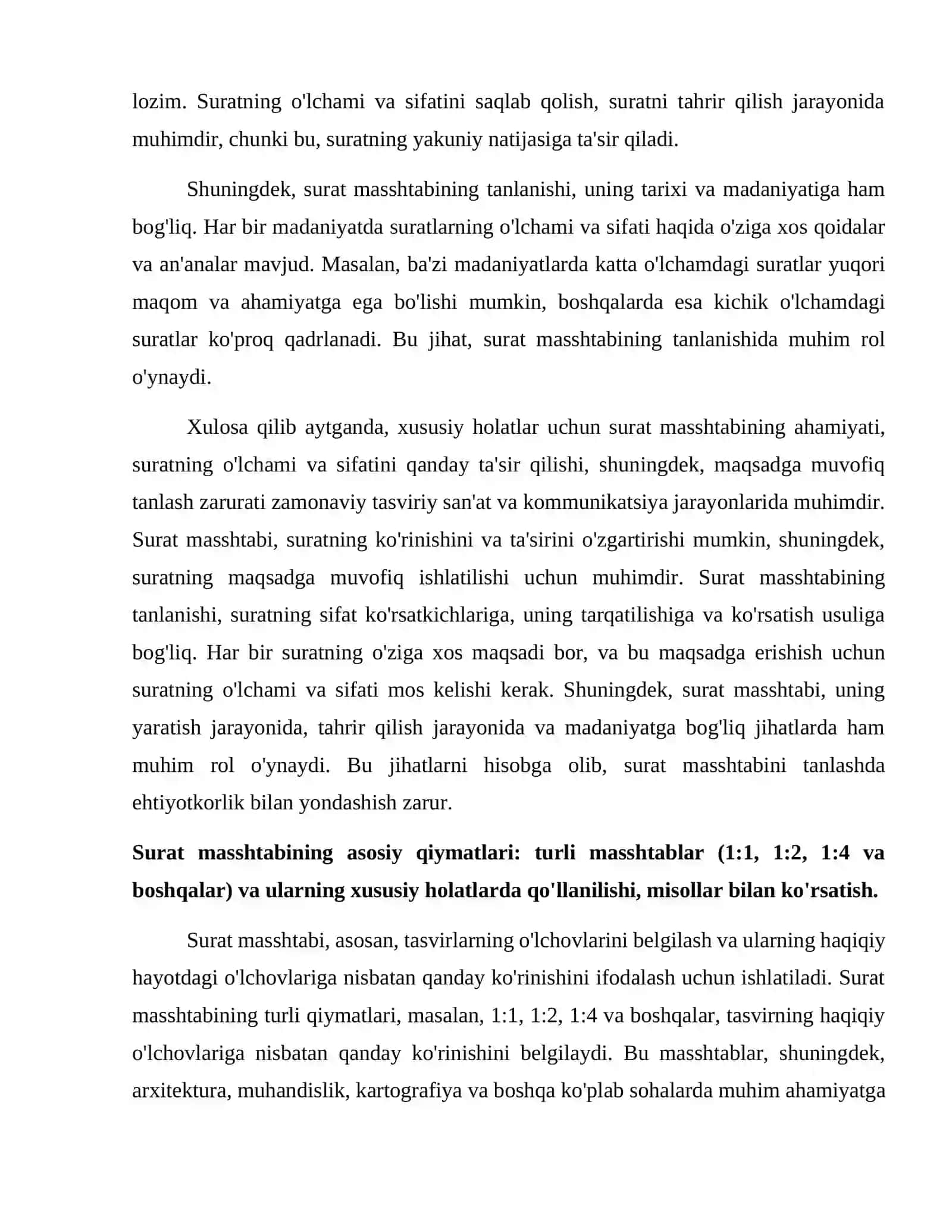 Xususiy holatlar uchun surat masshtabining qiymatlari 4