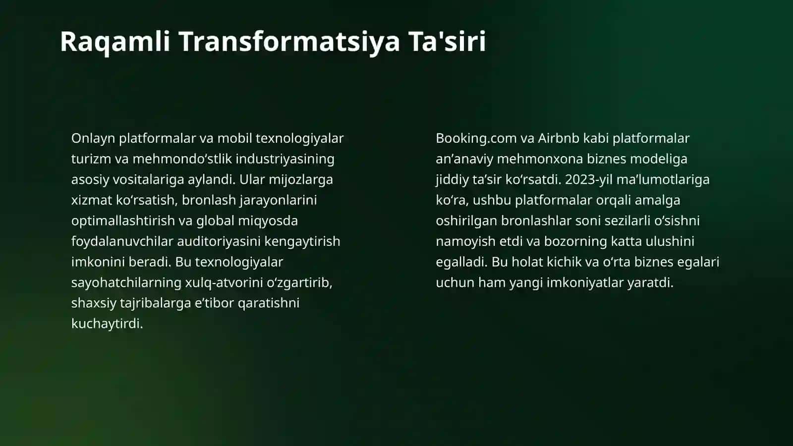 Turizm va mehmondoʻstlikdagi global tendensiyalar 4