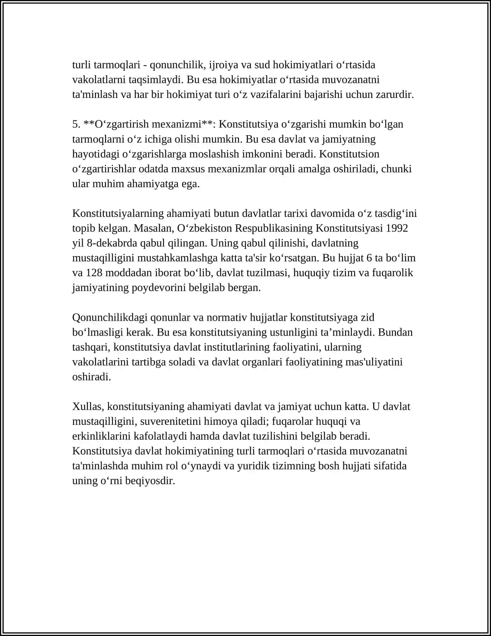 REFERAT Mavzu: KONSITUTSIYA-ERKINLIGIMIZ KAFOLATI 4