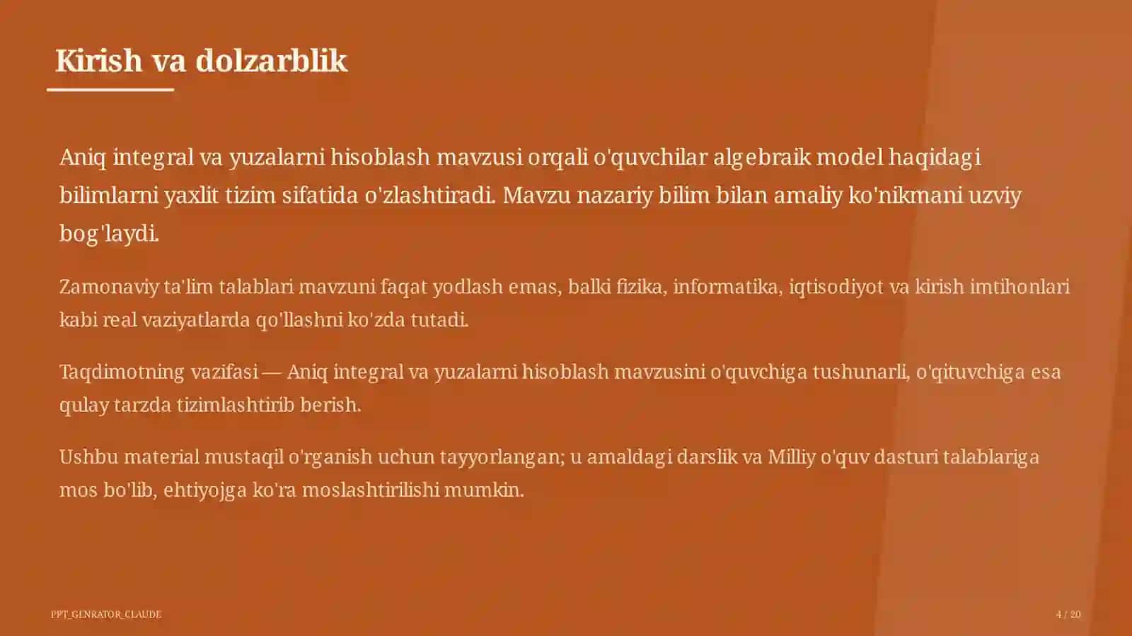 Aniq integral va yuzalarni hisoblash (11-sinf) 4