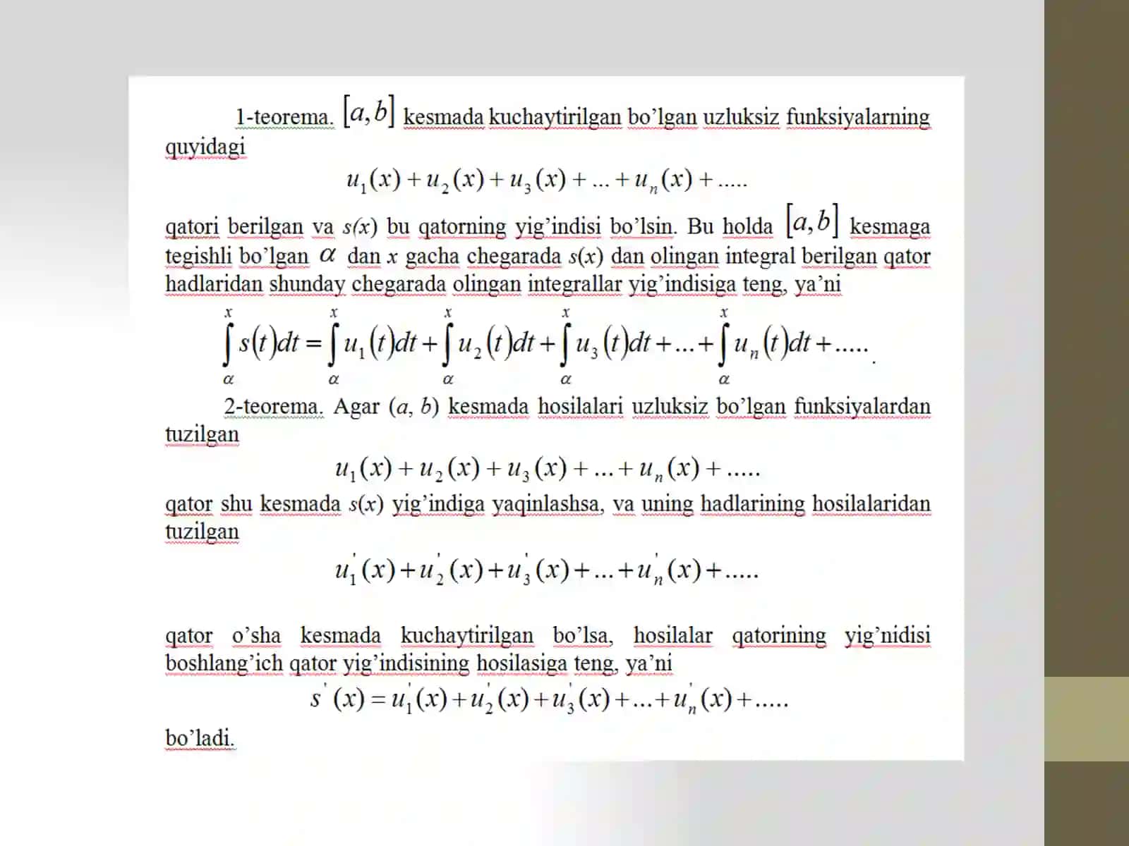 FUNKSIONALQATORLARNI DIFFERENSIALLASHVA INTEGRALLASH. TEYLOR VA MAKLOREN QATORLARI 4