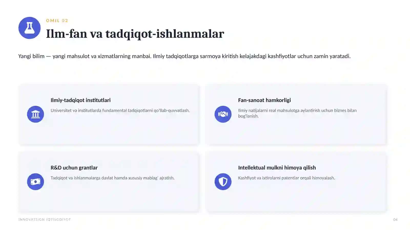Innovatsion iqtisodiyotni rivojlantirish omillari 4