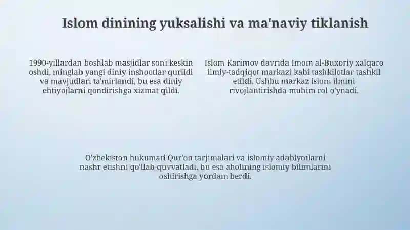 Mustaqillik yillarida O'zbekistondagi manaviy va madaniy taraqqiyot 4