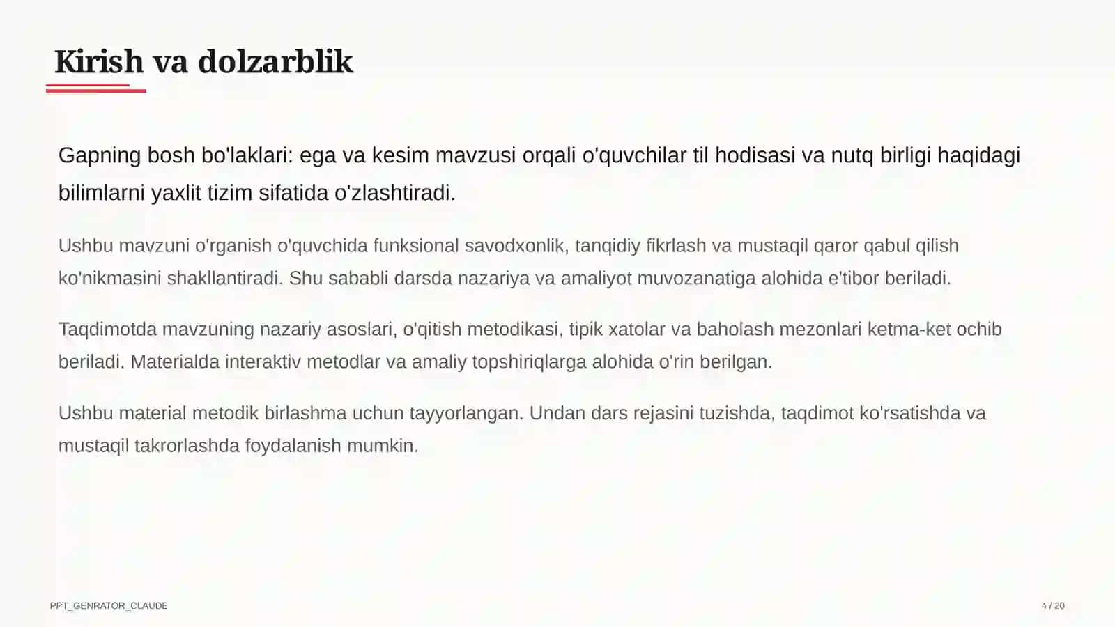 Gapning bosh bo'laklari: ega va kesim (8-sinf) 4