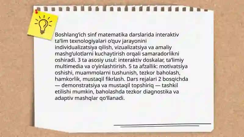 Boshlag‘ich sinf o‘quv fanlarida innavatsion pedagogik texnologiyalarning qo`llanishi 4
