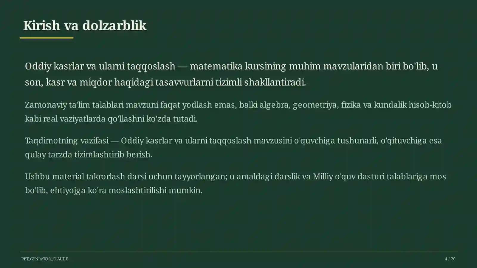 Oddiy kasrlar va ularni taqqoslash (5-sinf) 4