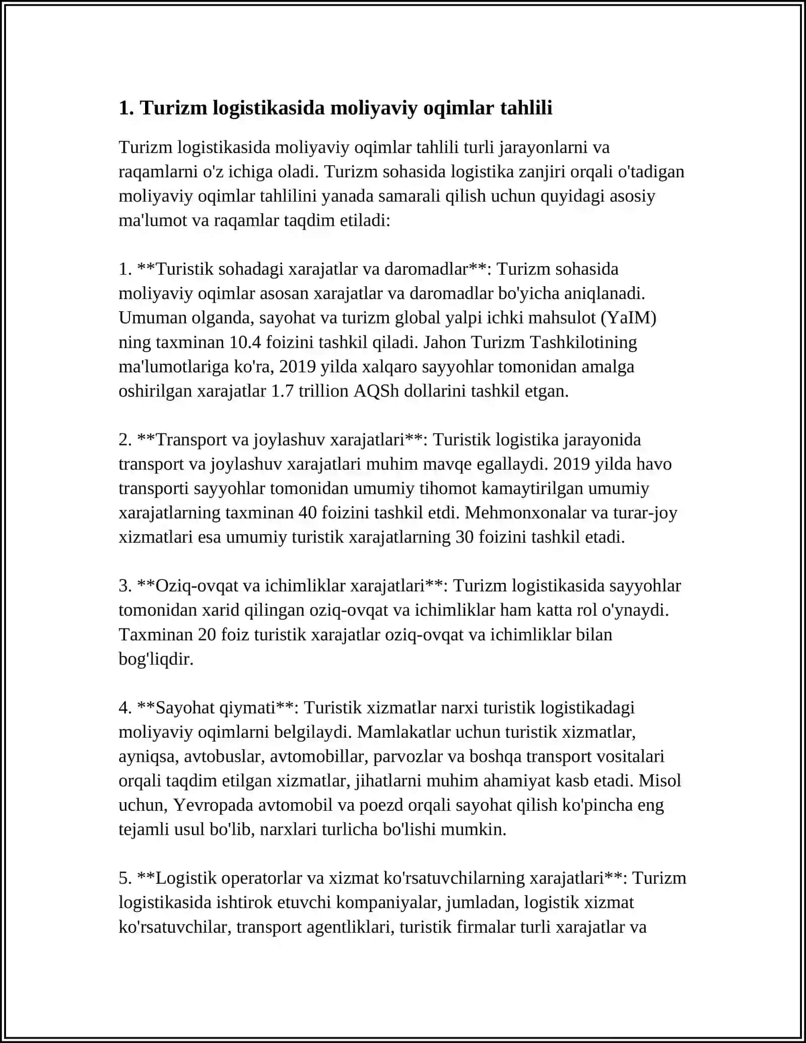 TURIZM LOGISTIKASIDAGI MOLIYAVIY OQIMLARNING MOHIYATI VA MAZMUNI 4