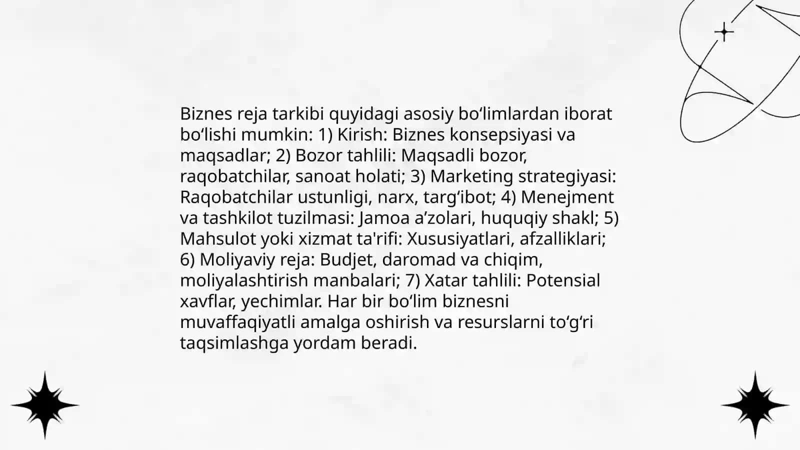 Biznes reja tuuzish va nazorat qilish 4