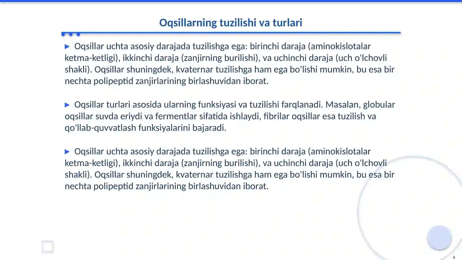 Odamlar organizmda oqsillarning biokimyoviy o'zgarishi 4