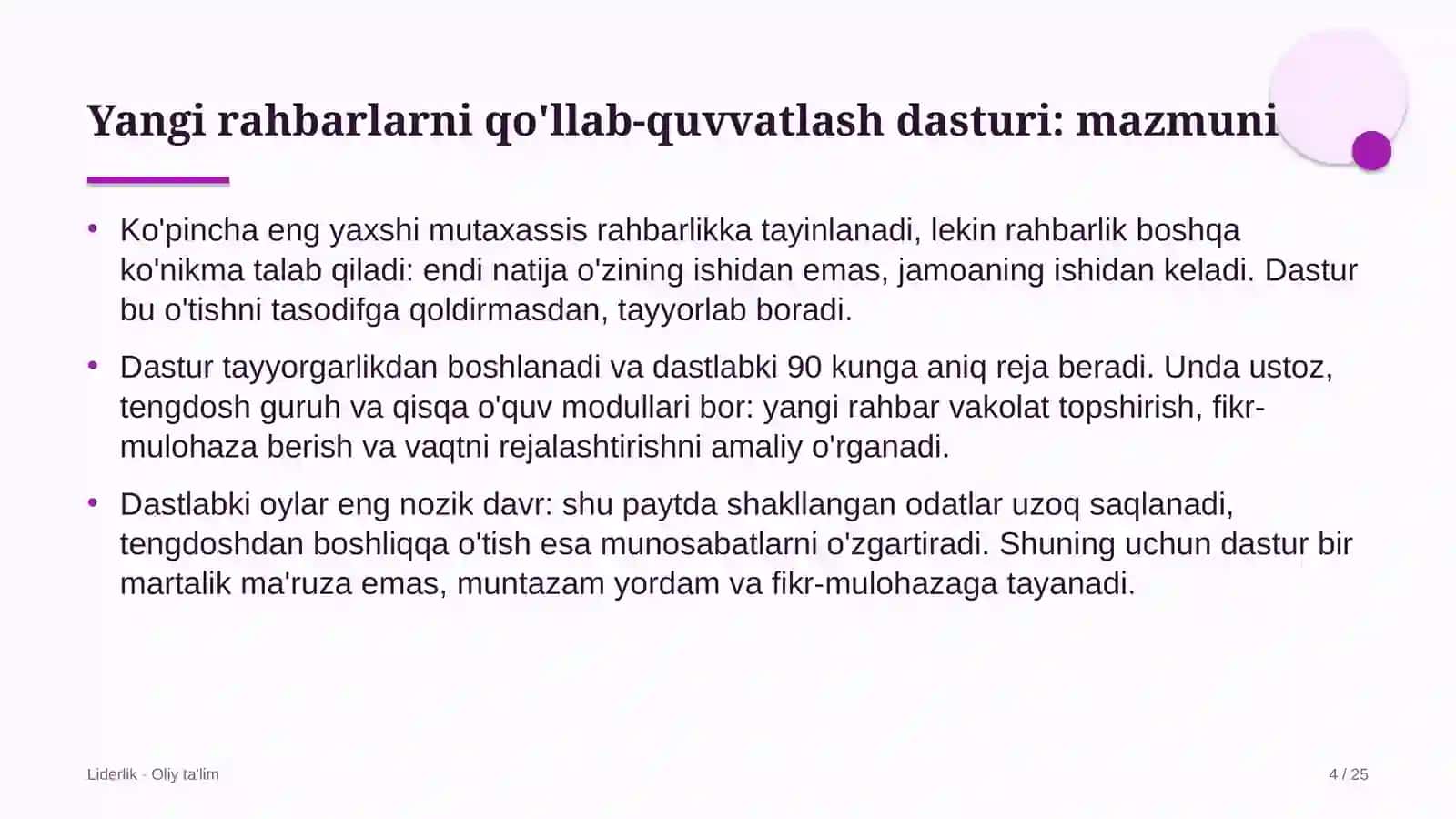 Kasaba uyushmalarida yangi tayinlangan rahbarlarni qo'llab-quvvatlash dasturi 4