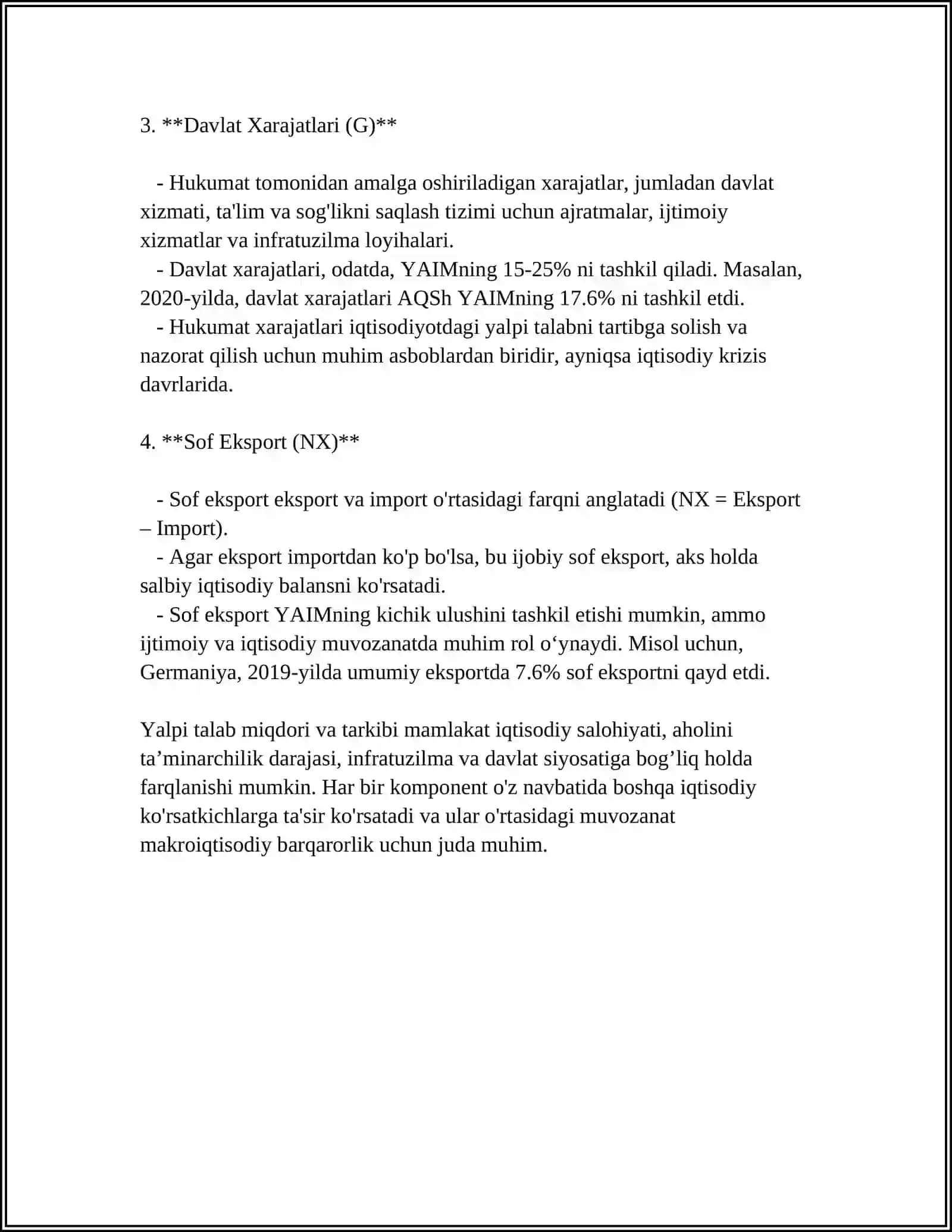 Yalpi Talabning Komponentlari 4
