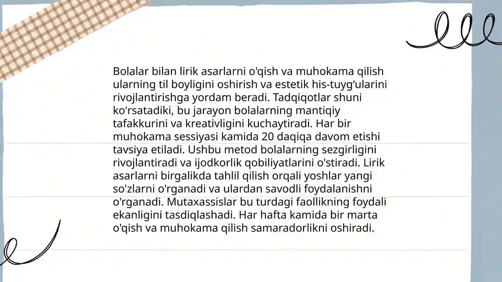 Boshlanģich sinflarda lirik asarlar ustida ishlash uchun metodik tavsiyalar.(1-2sinflar) 4