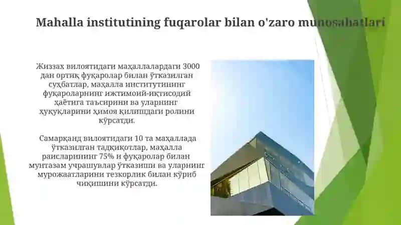 Mahalla instituti demokratiya uchun muhim qadam shu mavzu bo'yicha slayd tayyorlab ber 4