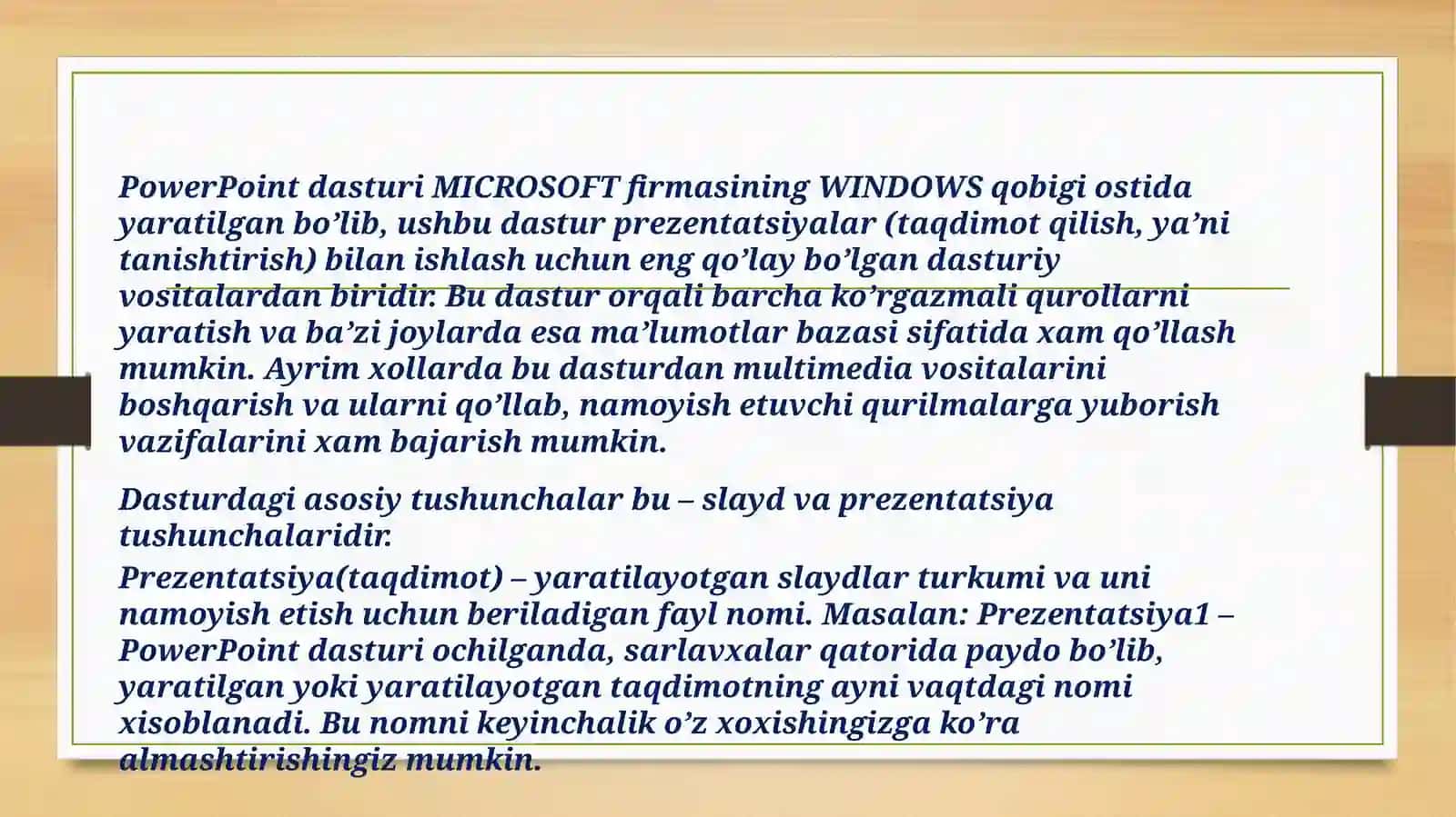 Microsoft Power Point dasturi imkoniyatlari 4