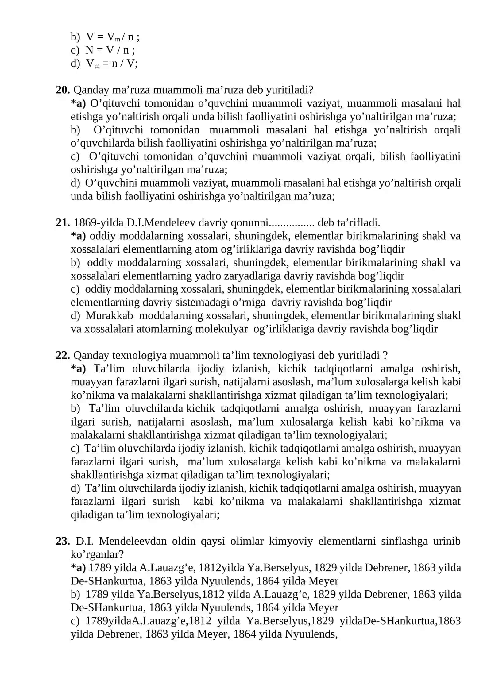 Kimyo fanidan testlar 4