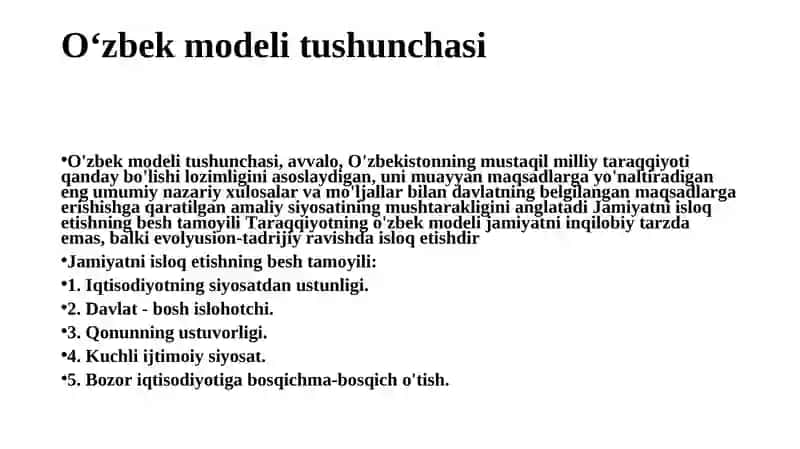 O`zbekistonning o`ziga xos istiqlol va taraqqiyot yo`li 4