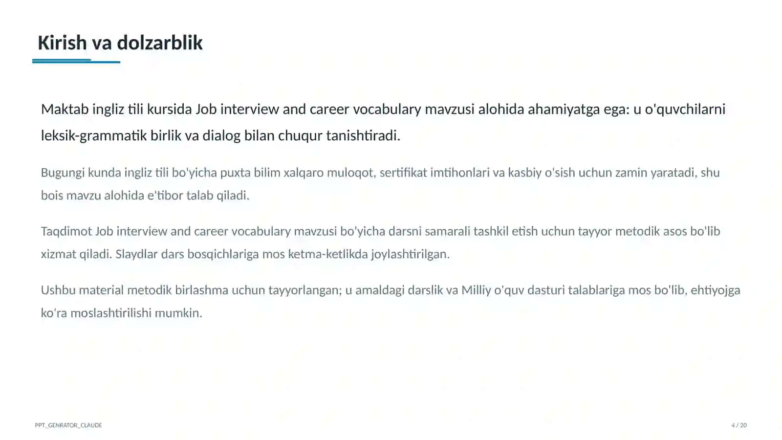 Job interview and career vocabulary (11-sinf) 4