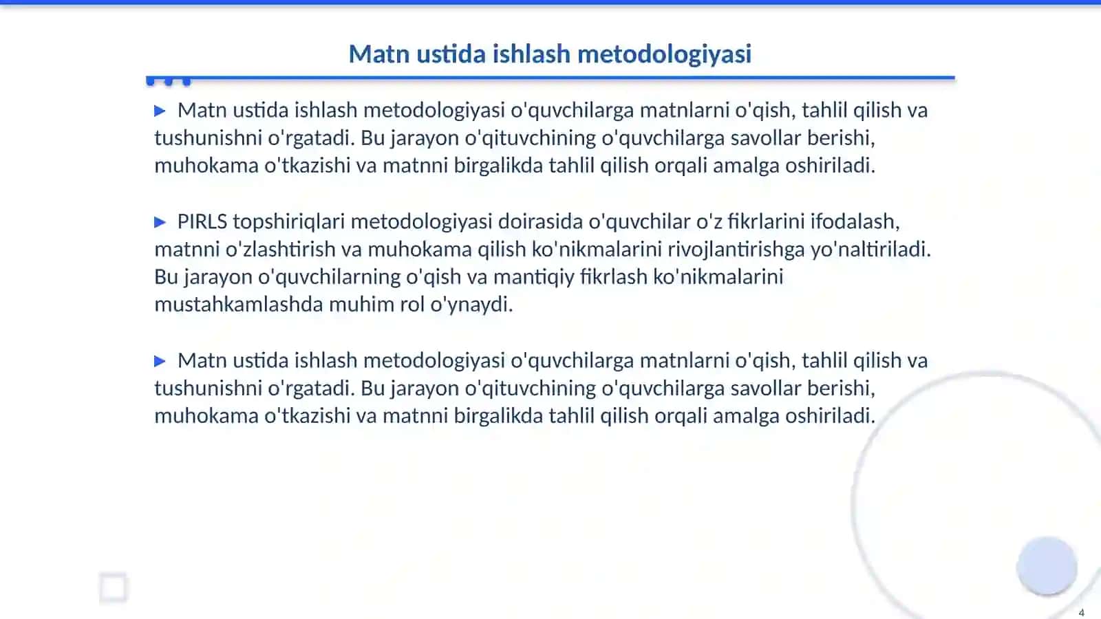 Ona tili darslarida matn ustida ishlashda PIRLS topshiriqlaridan foydalanish 4