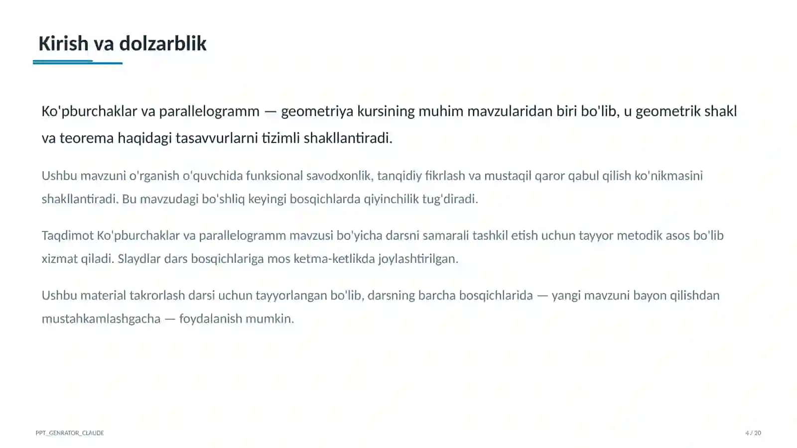 Ko'pburchaklar va parallelogramm (8-sinf) 4